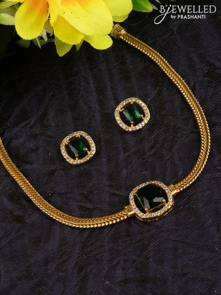 Antique attigai necklace with emerald and cz stones pendant