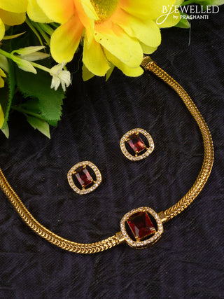 Antique attigai necklace with ruby and cz stones pendant