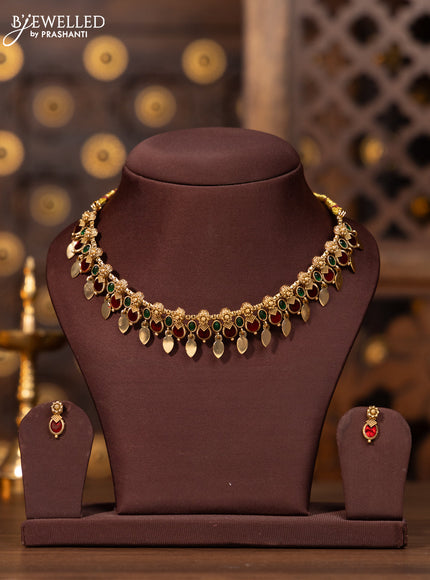 Antique elakka thali necklace with green and red enamel style designs