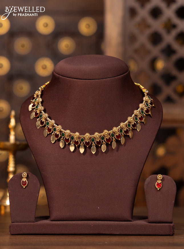 Antique elakka thali necklace with green and red enamel style designs