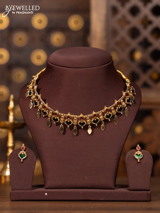Antique elakka thali necklace with red and green enamel style designs