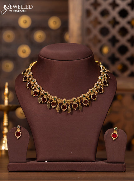 Antique elakka thali necklace with red and green enamel style designs