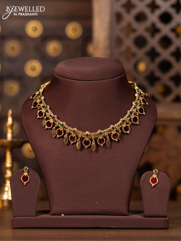 Antique elakka thali necklace with red and green enamel style designs