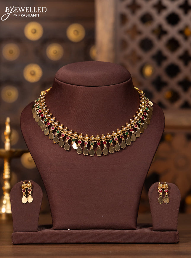 Antique elakka thali necklace with multicolor kemp stones