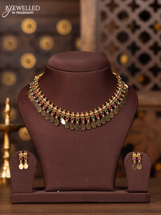 Antique elakka thali necklace with multicolor kemp stones