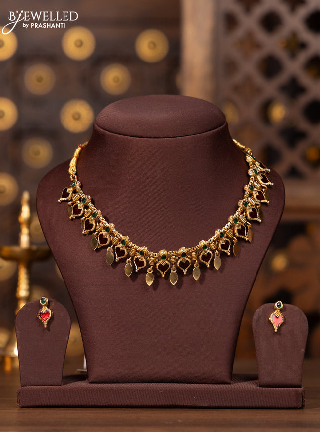 Antique elakka thali necklace with red and green enamel style designs