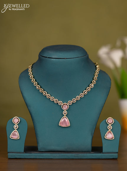 Necklace with baby pink and cz stones in victorian finish