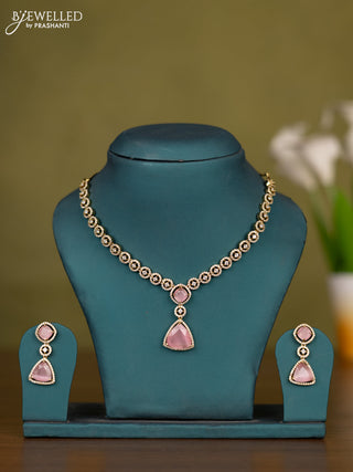 Necklace with baby pink and cz stones in victorian finish