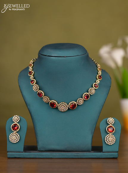 Necklace with ruby and cz stones in victorian finish