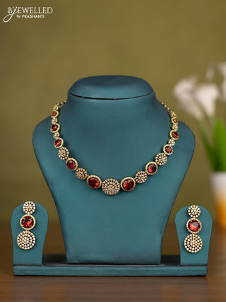 Necklace with ruby and cz stones in victorian finish