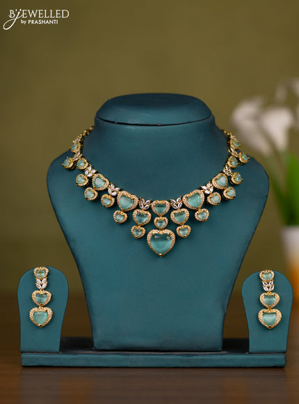 Necklace heart shape design with mint green and cz stones in victorian finish