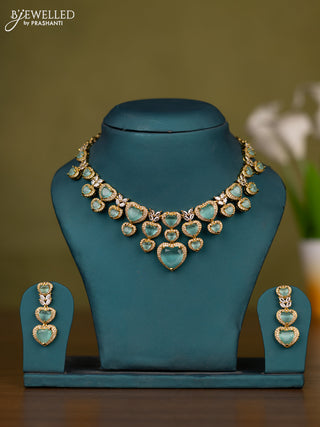 Necklace heart shape design with mint green and cz stones in victorian finish