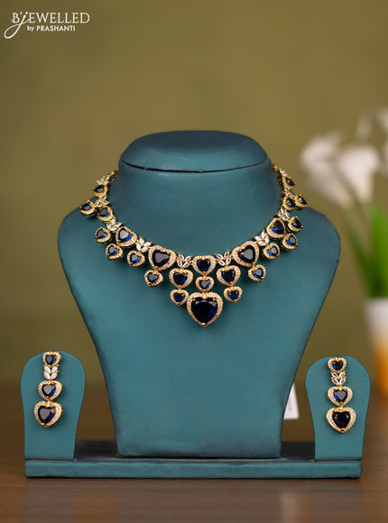 Necklace heart shape design with sapphire and cz stones in victorian finish