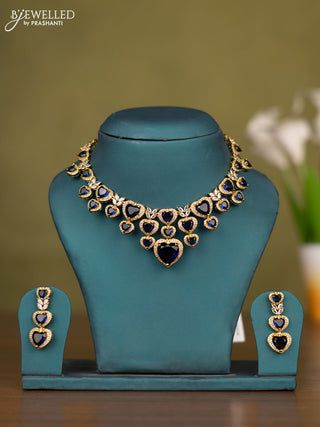 Necklace heart shape design with sapphire and cz stones in victorian finish