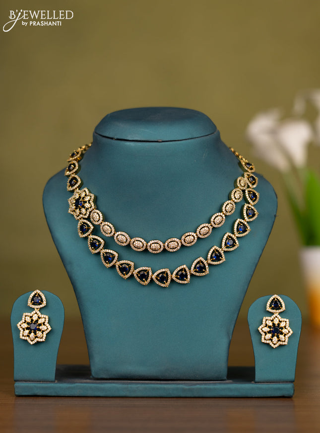 Necklace with sapphire and cz stones in victorian finish