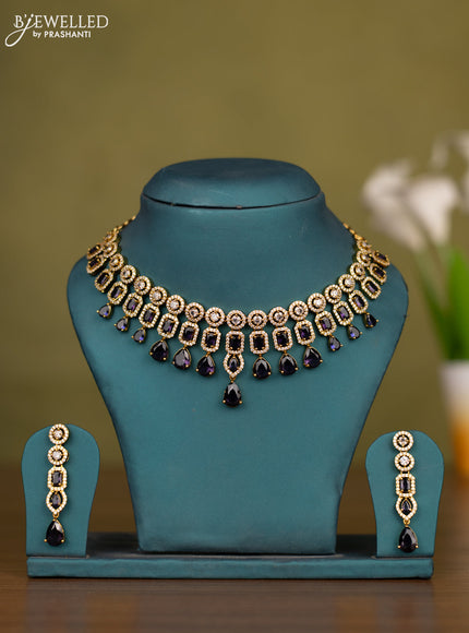 Necklace with purple and kundan cz stones in victorian finish