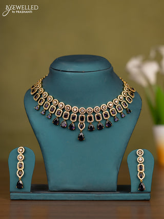 Necklace with purple and kundan cz stones in victorian finish