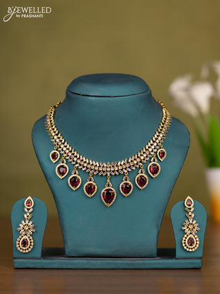 Necklace with ruby and cz stones in victorian finish