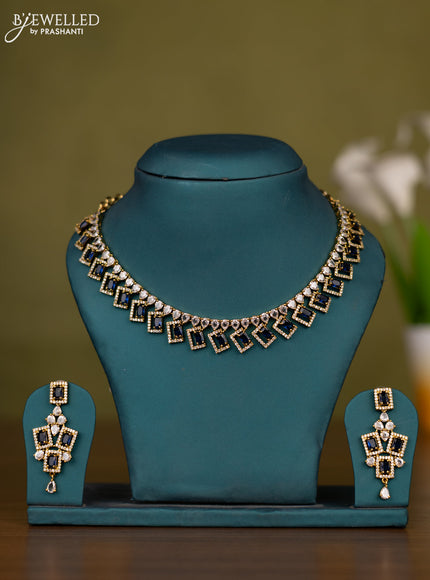Necklace with sapphire and cz stones in victorian finish