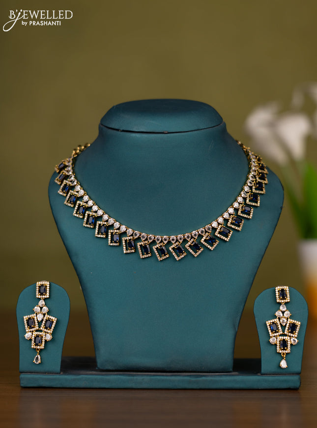 Necklace with sapphire and cz stones in victorian finish