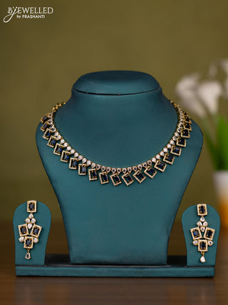 Necklace with sapphire and cz stones in victorian finish