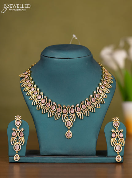 Necklace with baby pink and cz stones in victorian finish