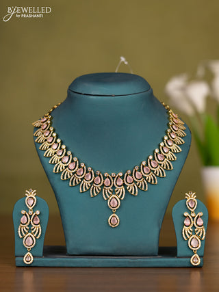 Necklace with baby pink and cz stones in victorian finish