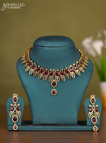 Necklace with ruby and cz stones in victorian finish