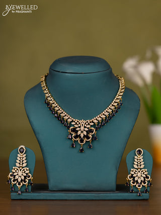 Necklace with purple & cz stones and hangings in victorian finish