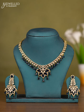 Necklace with sapphire & cz stones and hangings in victorian finish