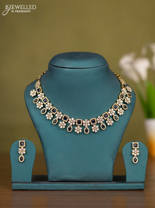 Necklace floral design with sapphire and cz stones in victorian finish