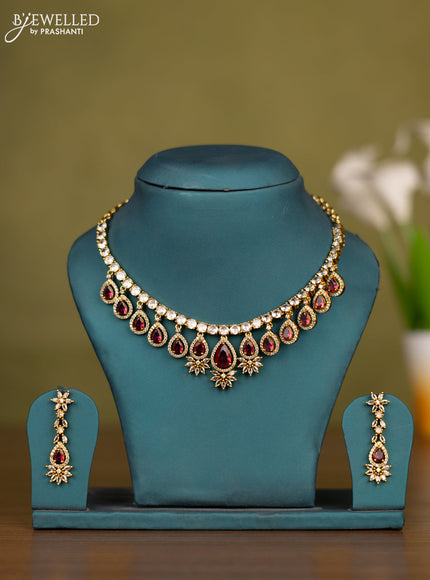Necklace with ruby and cz stones in victorian finish