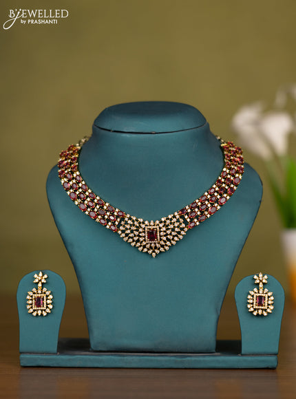 Necklace with ruby and cz stones in victorian finish
