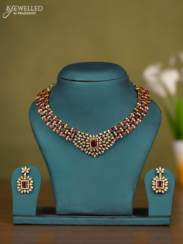 Necklace with ruby and cz stones in victorian finish