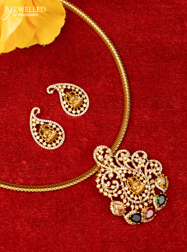 Ring type choker with lakshmi maanga design in multicolor stones