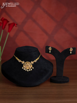 Antique choker lakshmi design with kemp & cz stones and pearl hangings