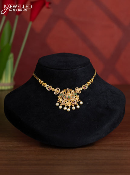Antique choker lakshmi design with kemp & cz stones and pearl hangings