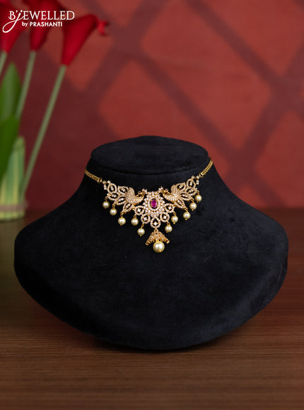 Antique choker peacock design with ruby & cz stones and pearl hangings