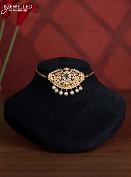 Antique choker with kemp & cz stones and pearl hangings