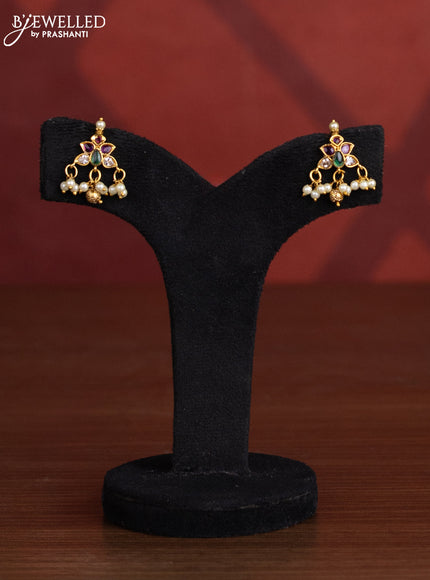 Antique choker with kemp and cz stones in pearl & golden beads hangings