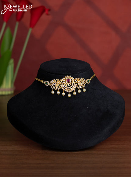 Antique choker peacock design with kemp & cz stones and pearl hangings