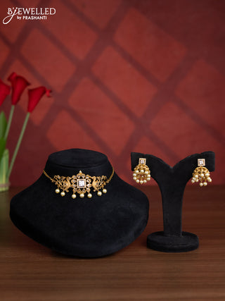 Antique choker peacock design with cz stones and pearl hangings
