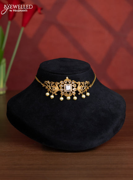 Antique choker peacock design with cz stones and pearl hangings