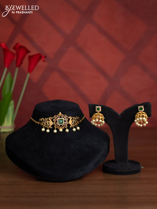 Antique choker peacock design with kemp & cz stones and pearl hangings