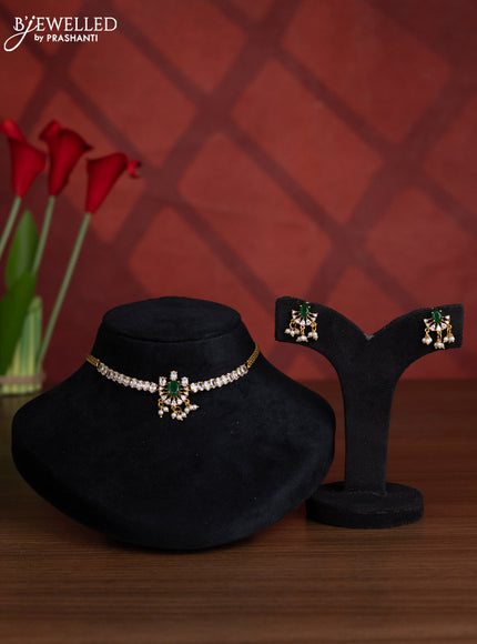 Antique choker with big emerald & cz stones and pearl hangings