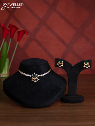 Antique choker with big emerald & cz stones and pearl hangings