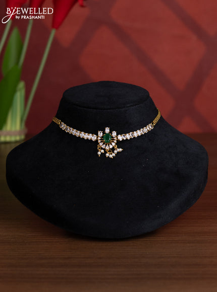 Antique choker with big emerald & cz stones and pearl hangings