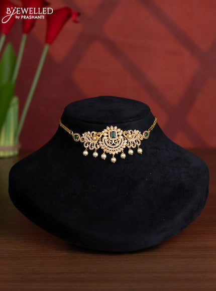 Antique choker peacock design with emerald & cz stones and pearl hangings