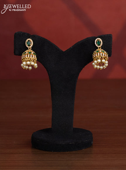 Antique choker peacock design with emerald & cz stones and pearl hangings