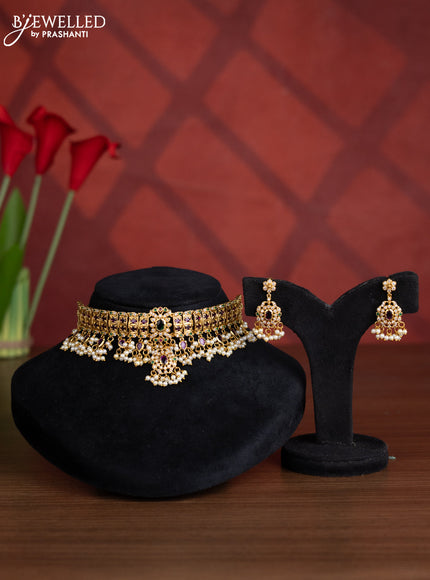 Antique choker with kemp & cz stones and pearl hangings